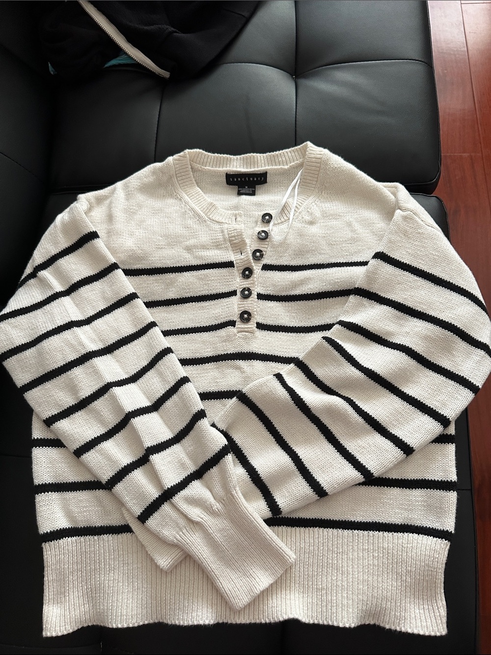 Sanctuary Cream & Black Striped Button Pullover